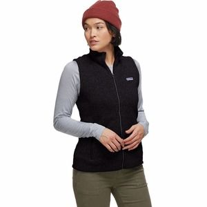 Patagonia Womens Vest Black Full Zip Up Front Fleece Lined Mock Neck Pockets L